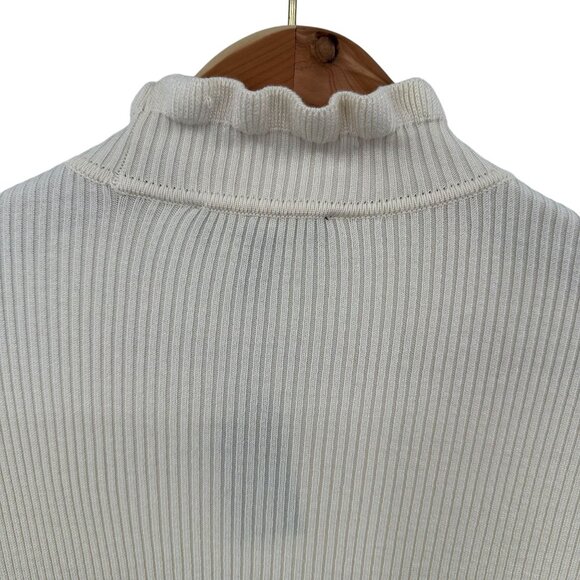 Express Cream Ribbed Knit Long Sleeve Ruffle Mock Neck Top Sweater Ruffle Size M - Picture 4 of 7